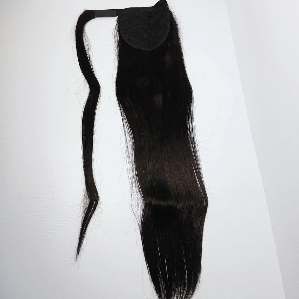 24‎ Inch Human Hair Blend Wrap Around Ponytail Natural Black Straight NEW